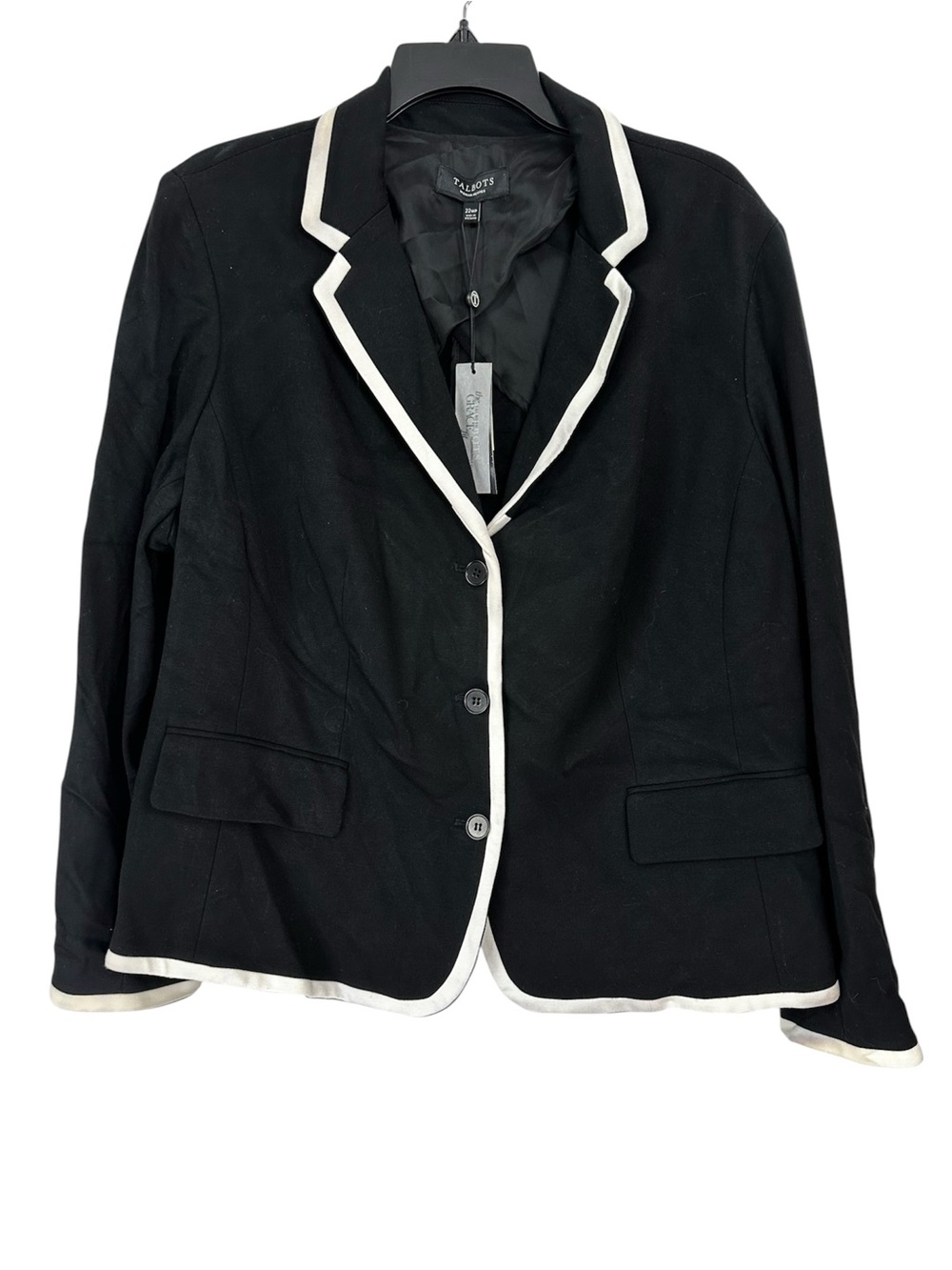 NWT Talbots Blazer Jacket Black White Notched Lapel Three Button Size 22WP *Flaw